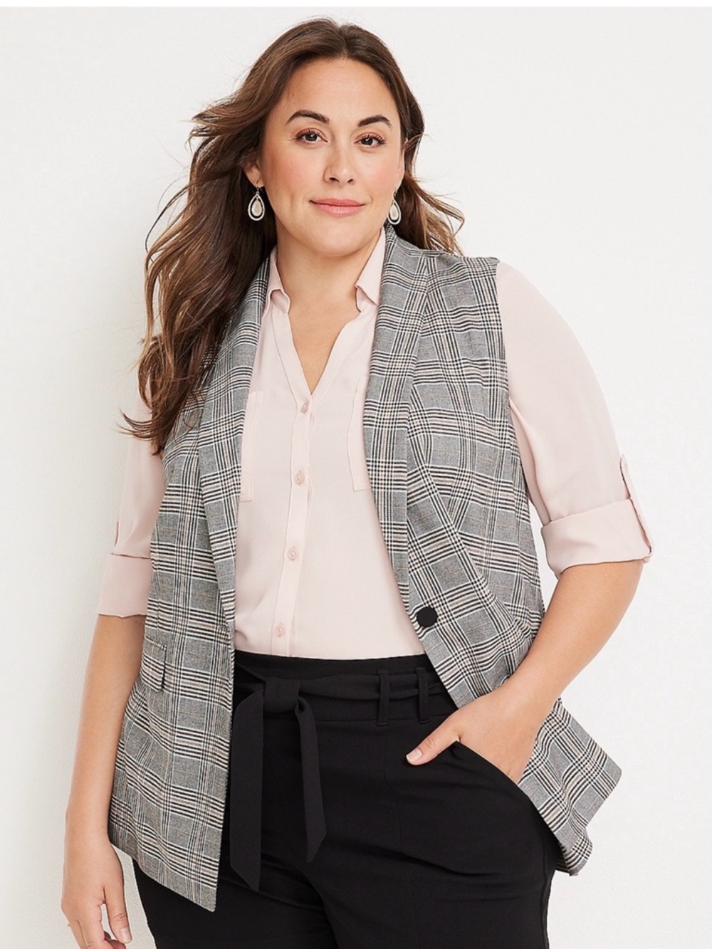 Maurices Gray Plaid Sleeveless Blazer Vest